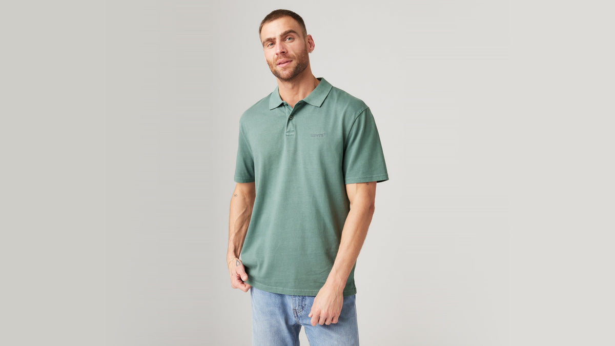 Man wearing Levi's Men's Authentic polo in green