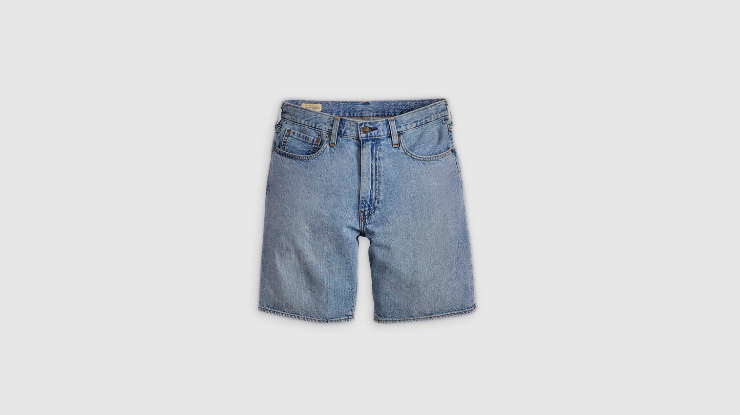 Flat lay of Levi's light-blue denim shorts