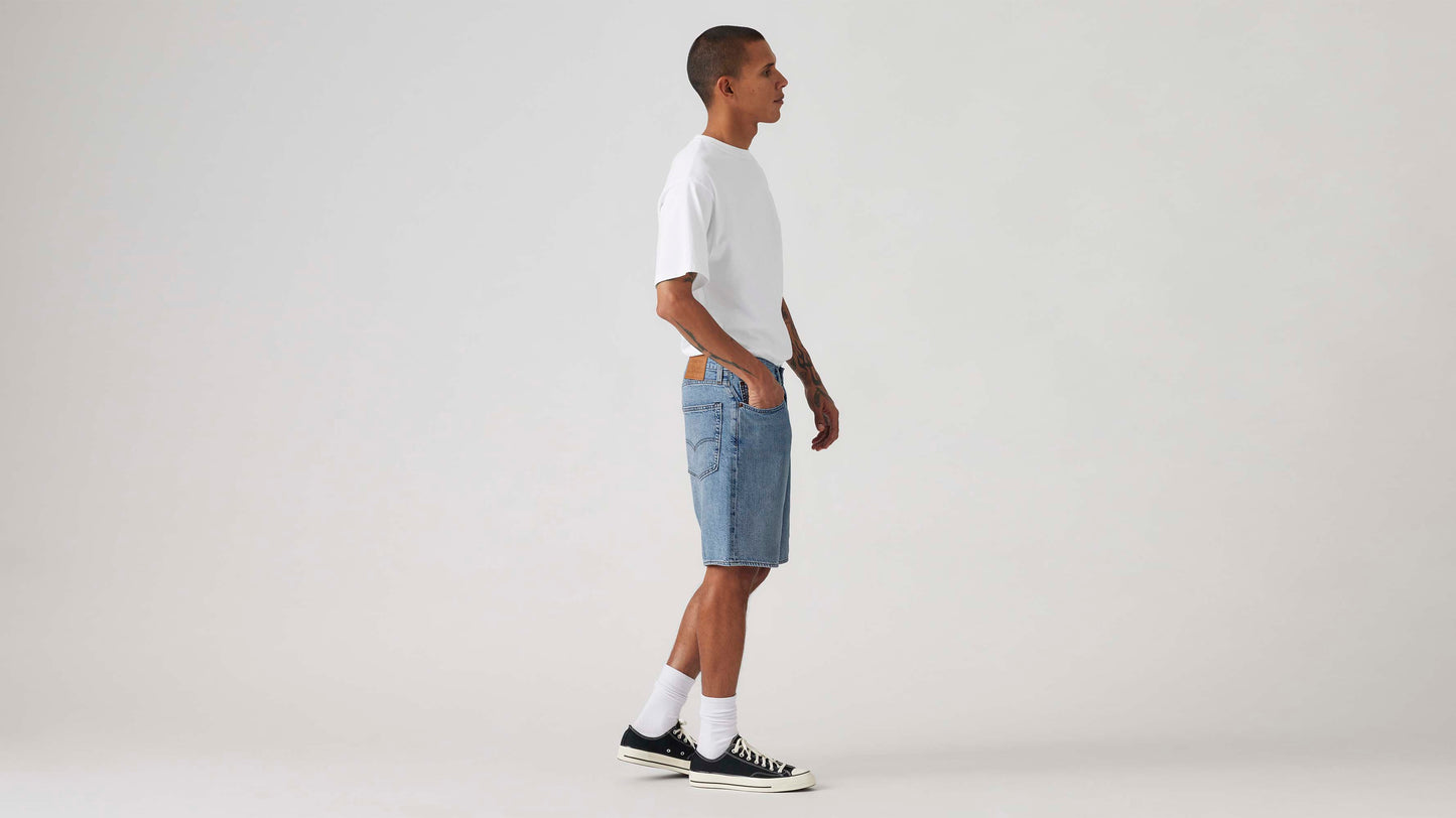 Levi's men's light-blue denim shorts side view