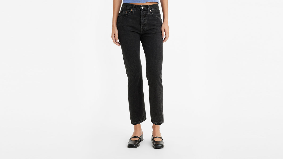 Levi's women's black 501 Original Cropped Jeans with straight leg, front view