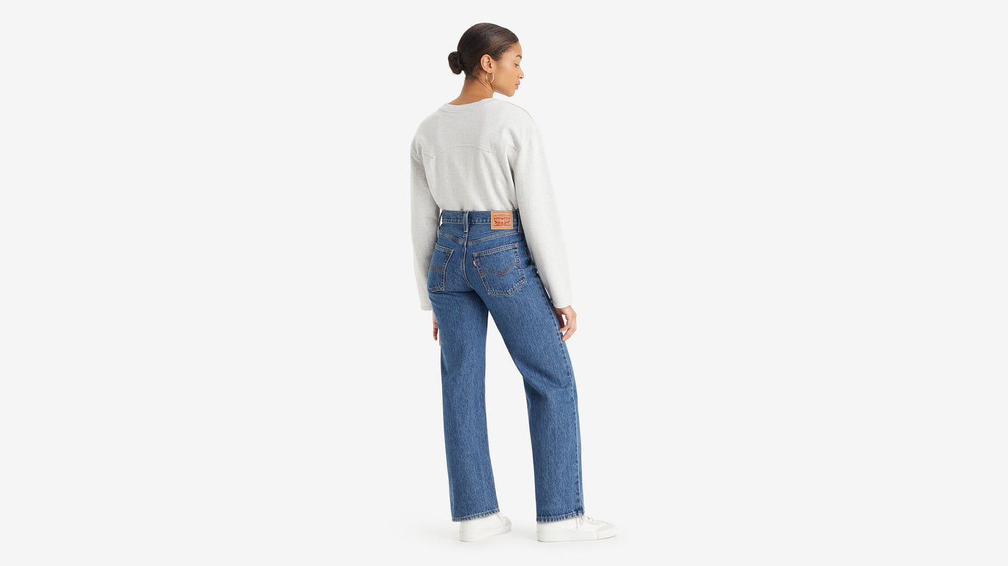 Back view of woman in Levi's 94 Baggy jeans and sweater