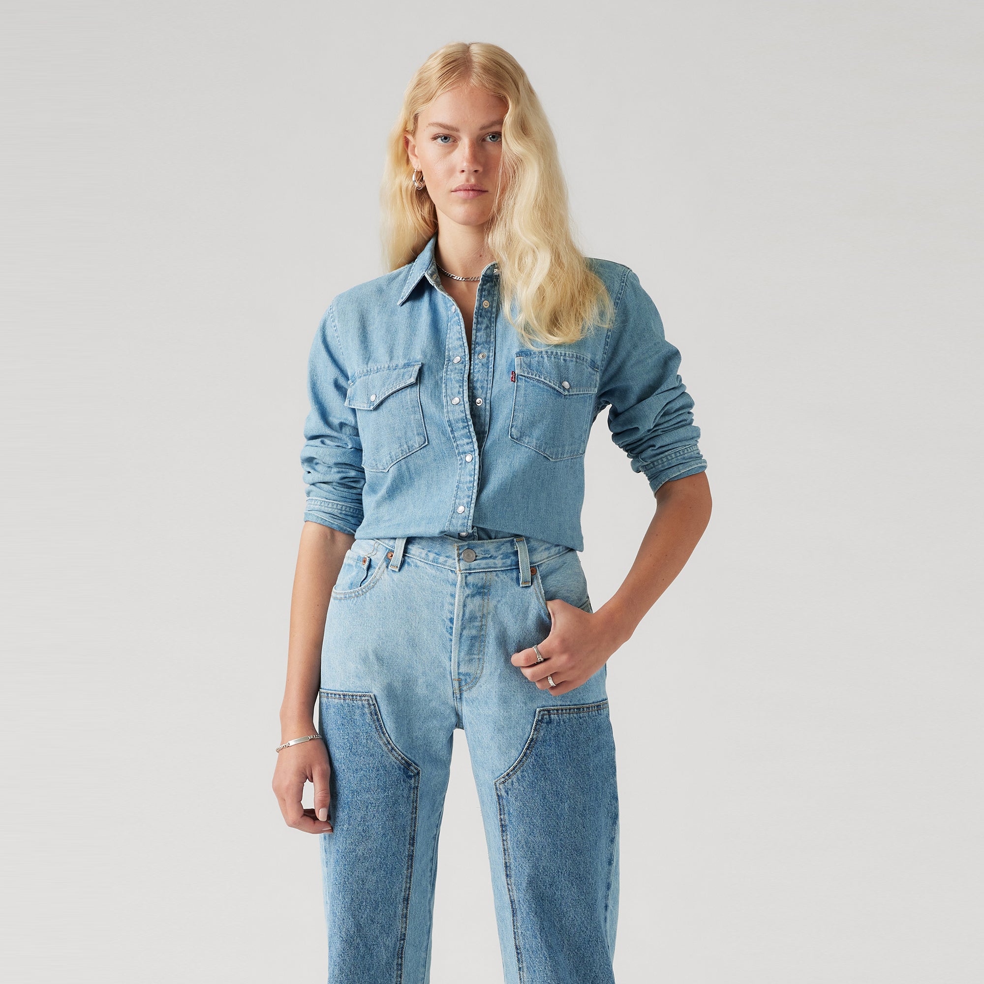 シャツ HUECLOSET Western Pocket Denim Shirt SE276 Spellbound 48-736E Western Style 6oz Denim Shirt - Rinsed