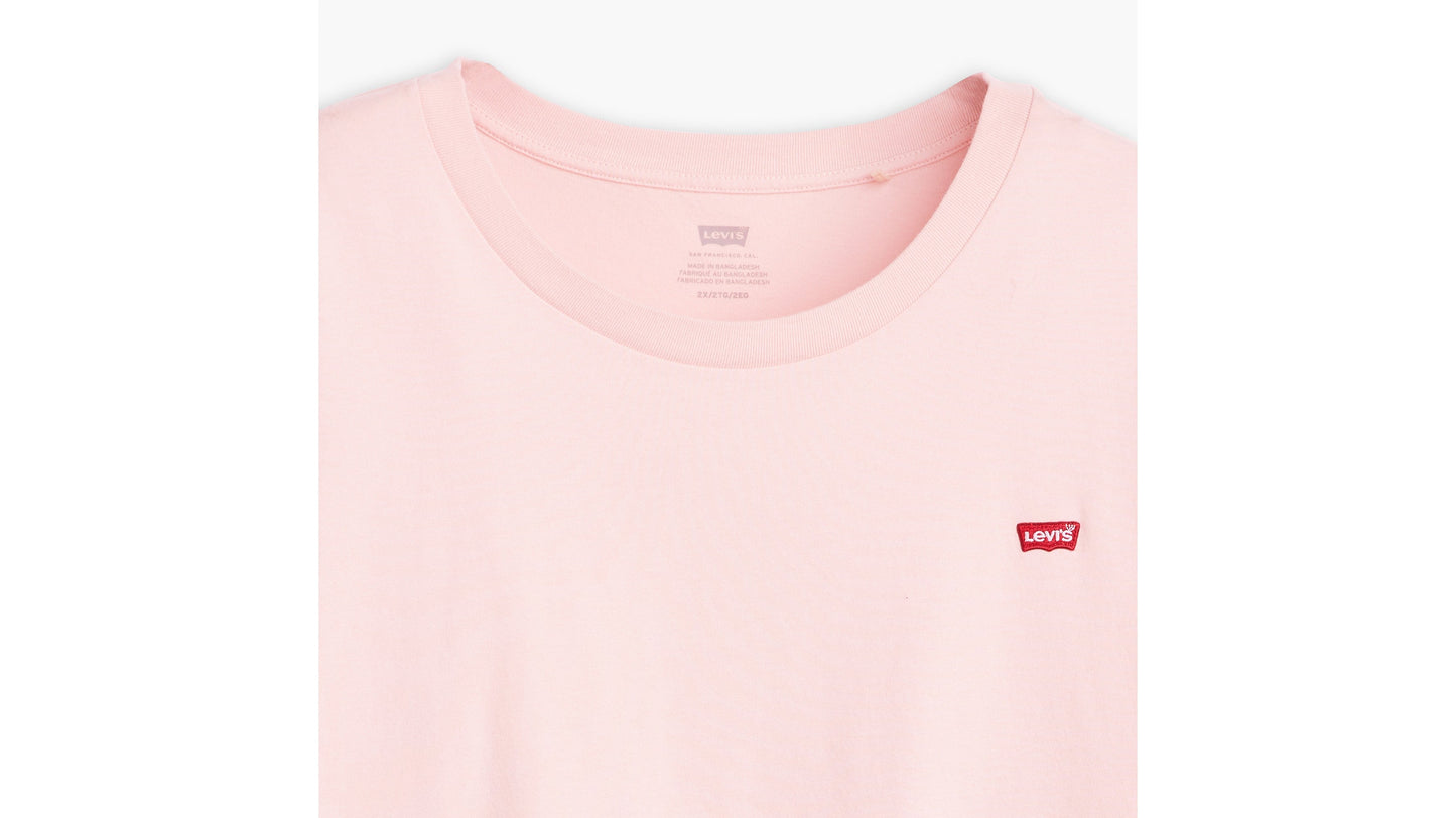 Close-up of pink Levi's tee with batwing logo plus size