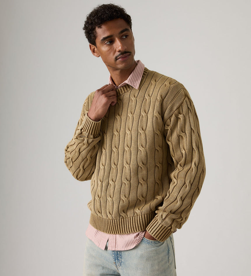 Main 3 - Levi's® Men's Carmel Cable Crew Sweater - 0058W0003