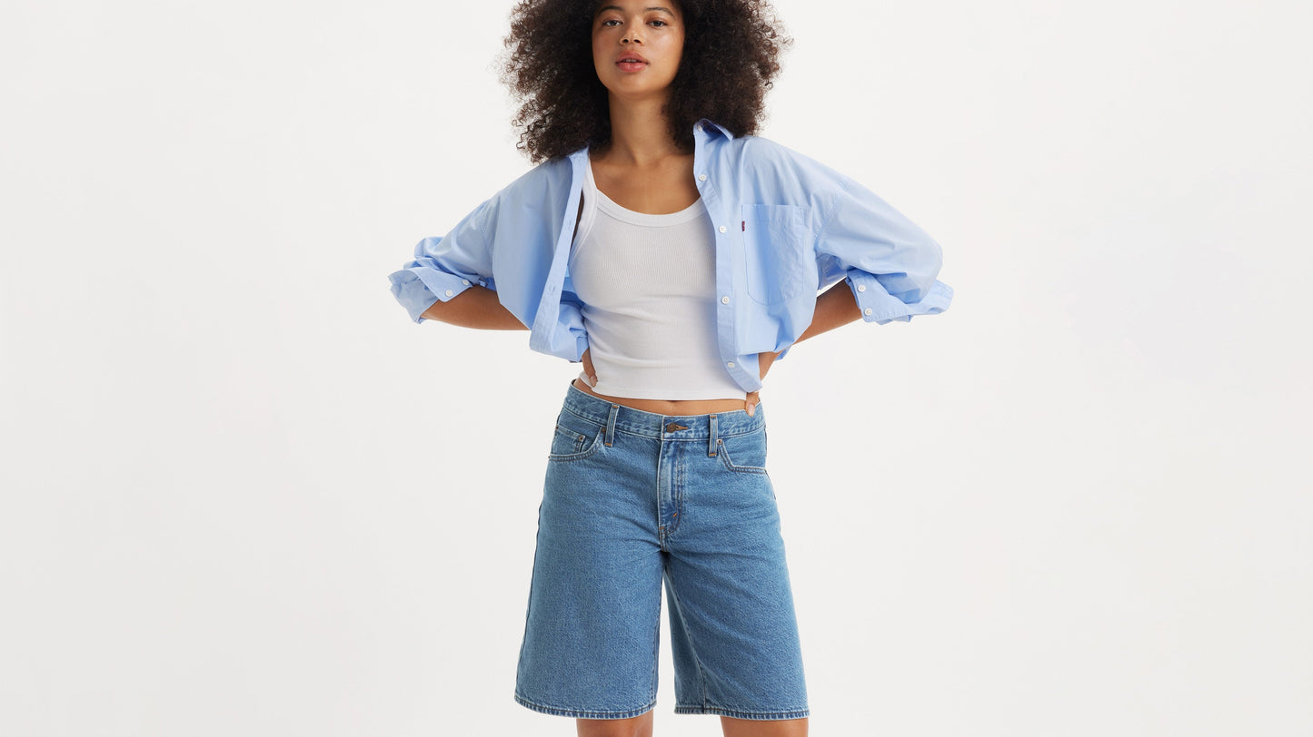 Modeled vview of Levi's polo shirt and shorts on model