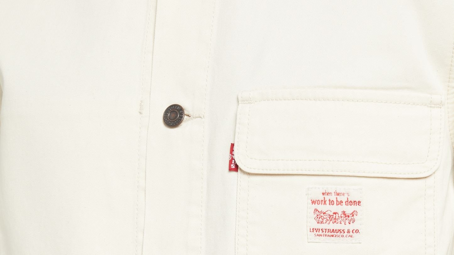 Levi's workwear patch detail on cream utility jacket