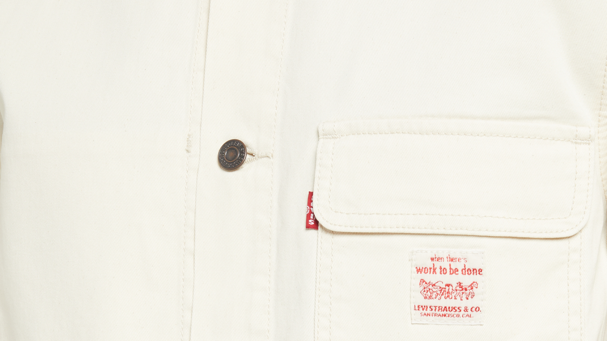 Levi's workwear patch detail on cream utility jacket
