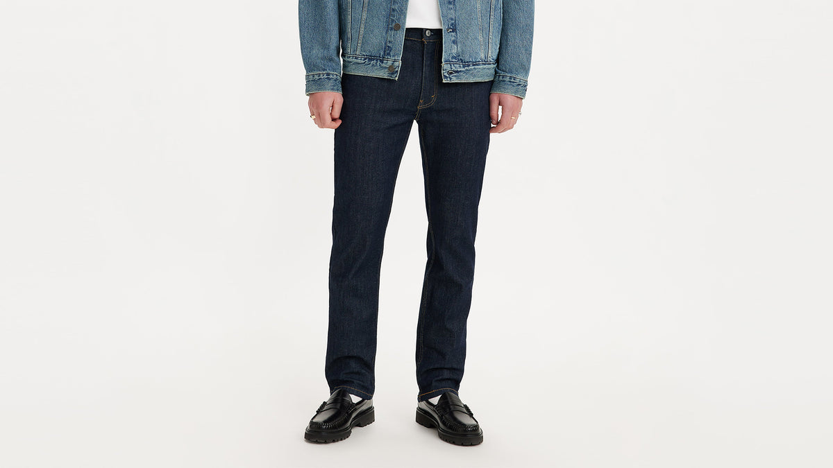 Levi’s clean dark wash 514 jeans with straight leg and contrast stitching