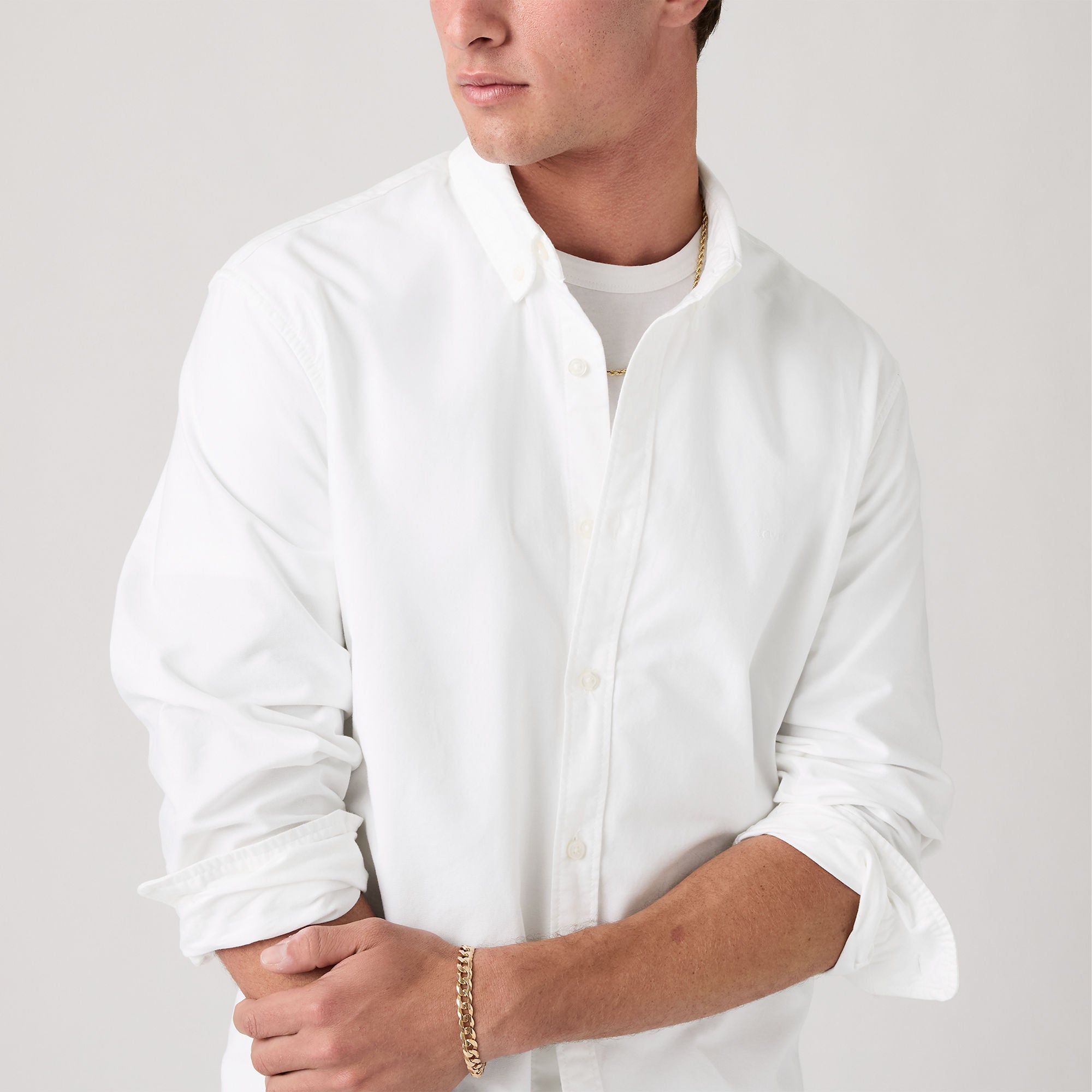 levis dress shirts Bright White Button-Down Shirt for Men with Easy Fit