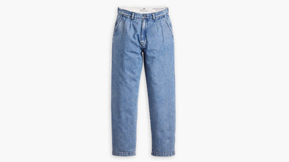 Front view of Levi's light blue Chino Loose Straight Pleated Pants laid flat