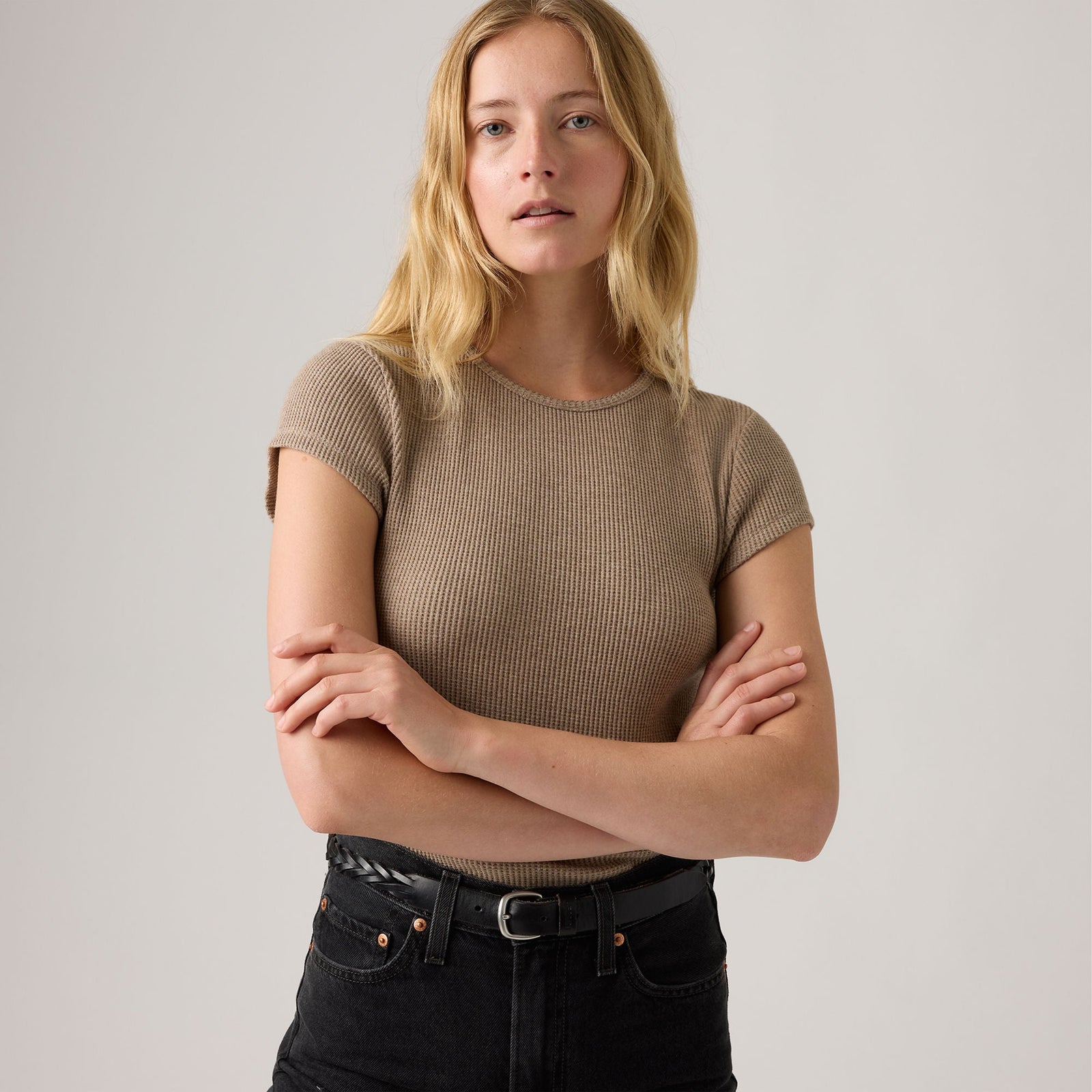 Main 3 - Levi's® Women's Dry Goods Waffle Cap-Sleeve Tee - 003PW0003