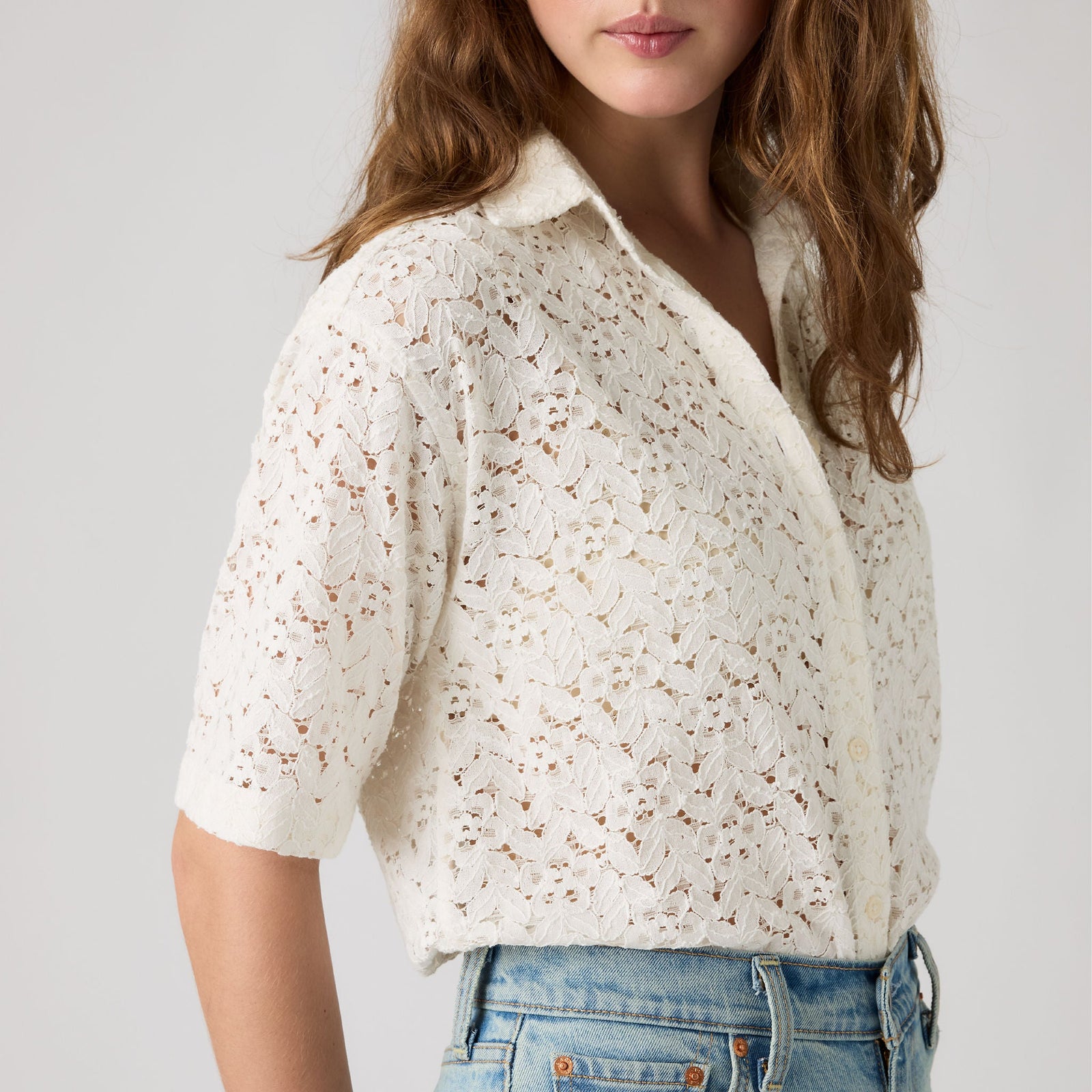 Main 4 - Levi's® Women's Harlie Short-Sleeve Lace Shirt - 007XJ0006