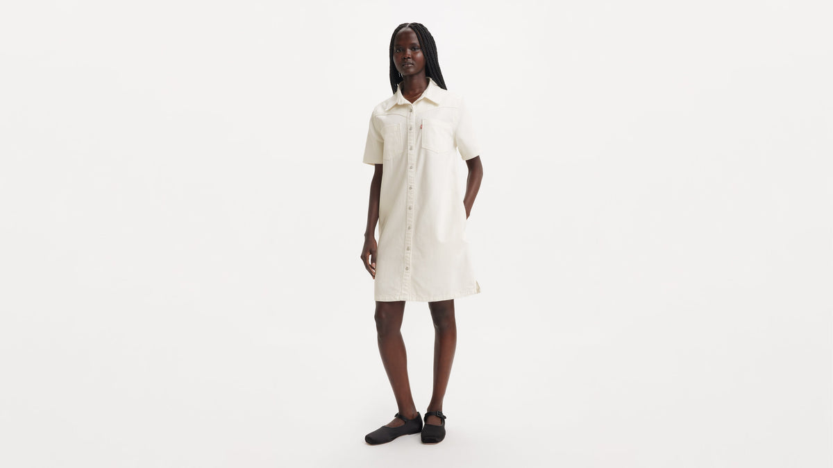 Button-up collared dress with chest pockets