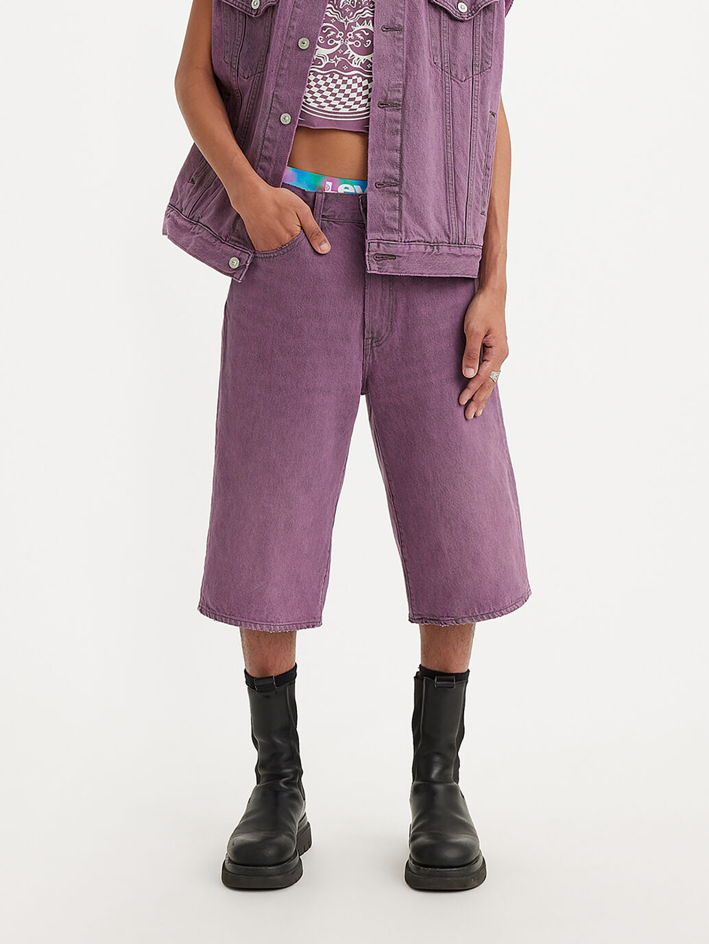 Levi's® Pride Baggy X-Long Shorts in Purple Worn In
