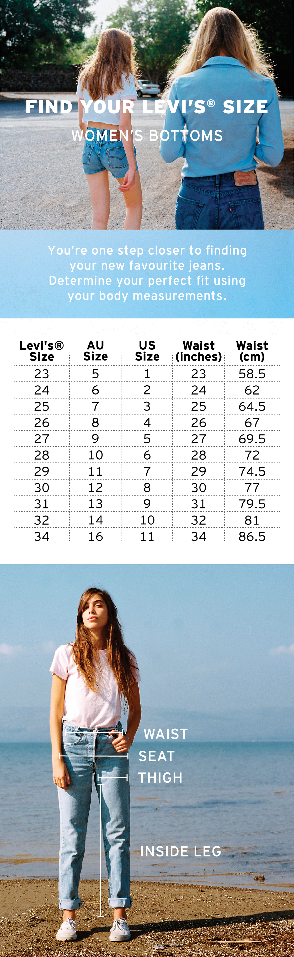 Levis® Women's Bottoms Size Guide